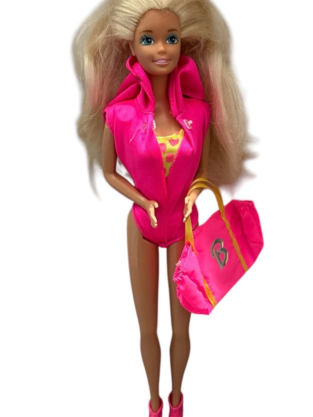 Vintage 1966 Mattel Hot Pink Swimsuit with Yellow Leopard Accents Barbie